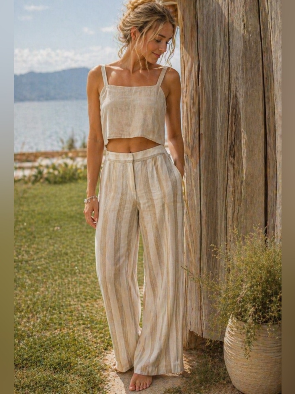 Lafayette 148 New York Striped Silk/Linen Dress Pants